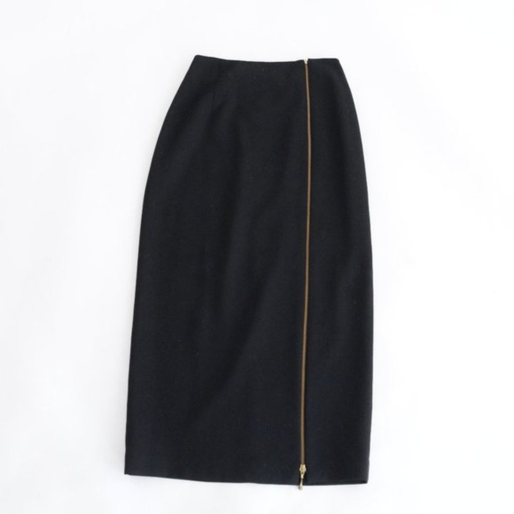 Vintage Doraz Black 100% Wool Midi Skirt with Zipper Size 6
